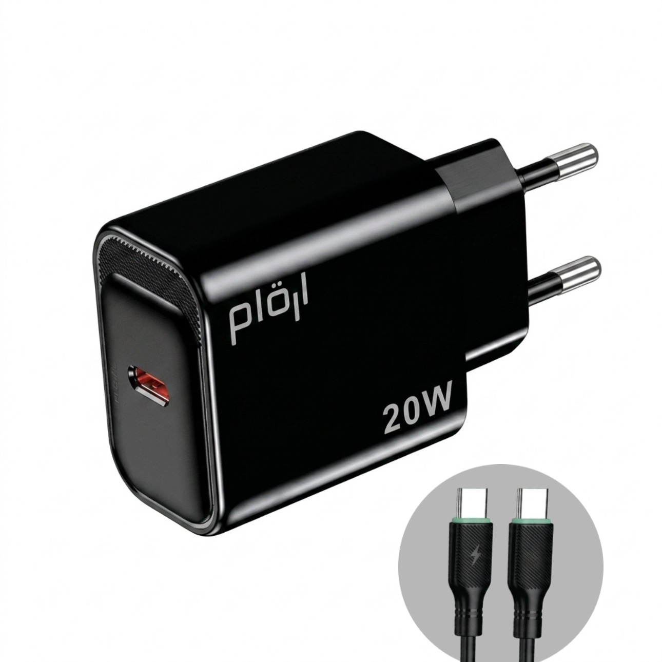 طقم شاحن جداري PD 20W مع كابل Type-C إلى Type-C
